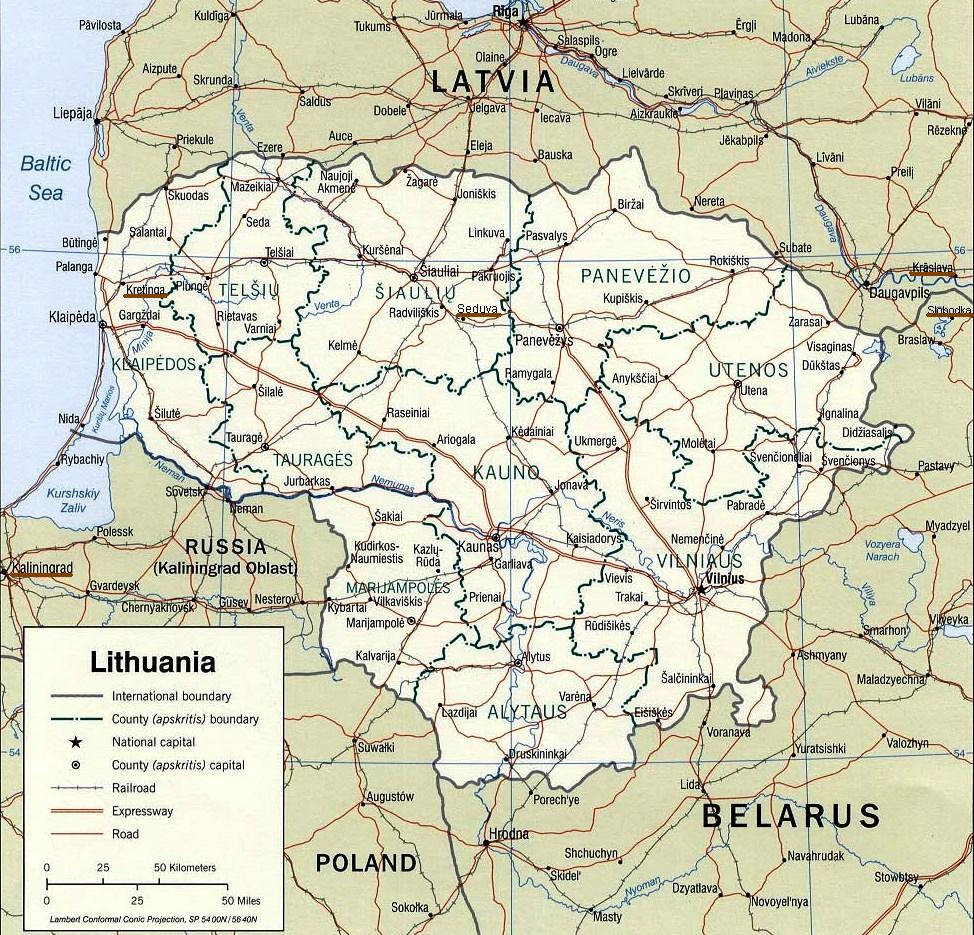 Lithuania - Family Locations Underlined